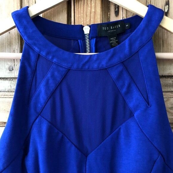 Ted Baker 1 (US 4) Jashmee Mesh Insert Bodycon Blue Dress - Picture 3 of 8